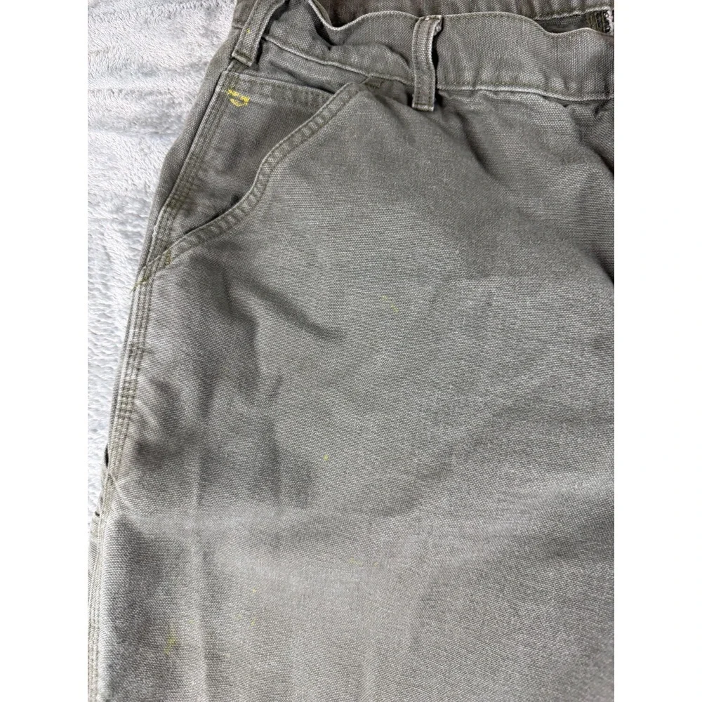 Carhartt Mens 38x34 Distressed Work Pants Gray Canvas Paint Utility (37x32)
